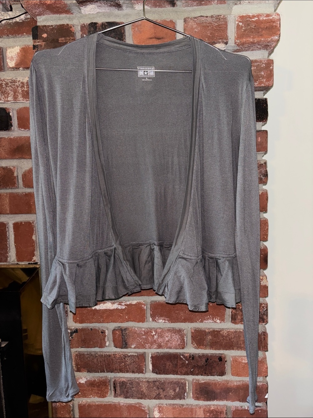 Converse One Star Charcoal Gray Layering Lightweight Cropped Cardigan Sz Large